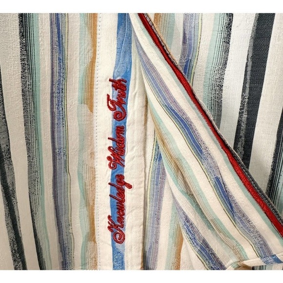 Robert Graham Mens Button Up Shirt XL Flip Cuff Striped Blue White Long Sleeves - Picture 6 of 15